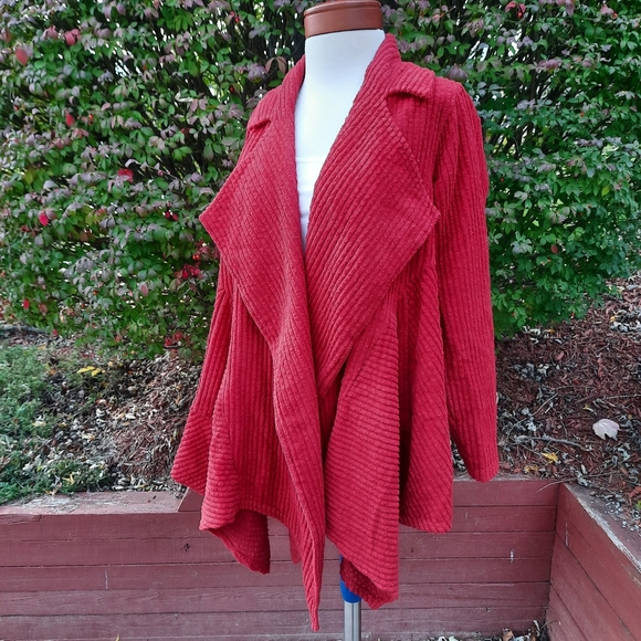 Vintage 90's Wide Wale Corduroy Shark Bite Drapey Open Jacket Blazer Fall - Picture 1 of 6